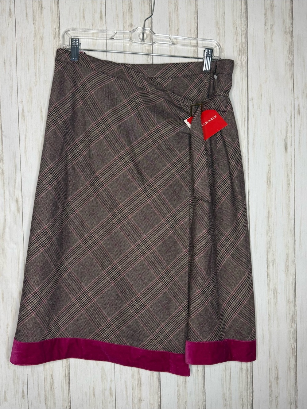 Vintage Oscar De La Renta NWT Plaid Wrap Skirt with Pink Trim